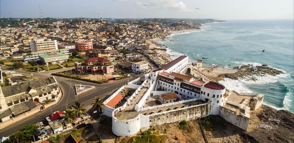Cape Coast Castle overlooking Ghana coastline