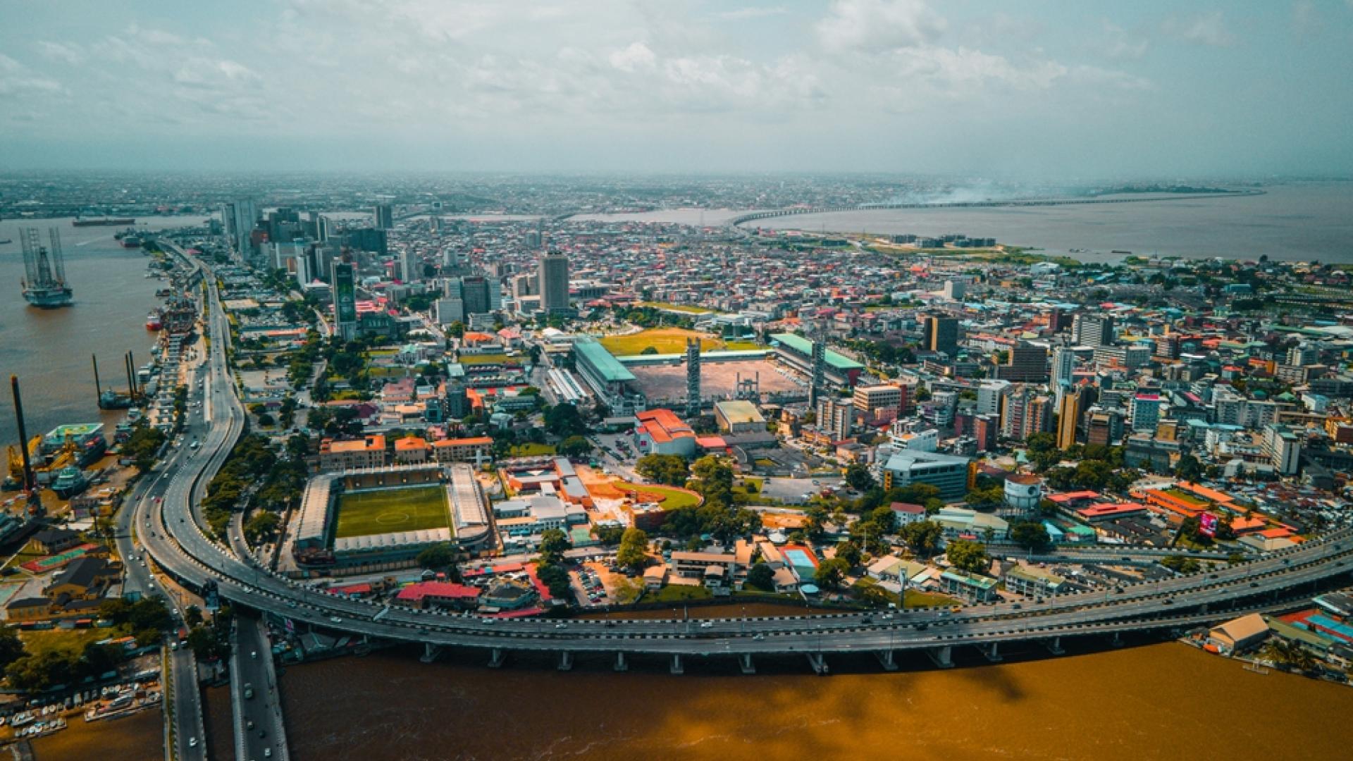 Aerial view of Lagos, Nigeria and its waterfront