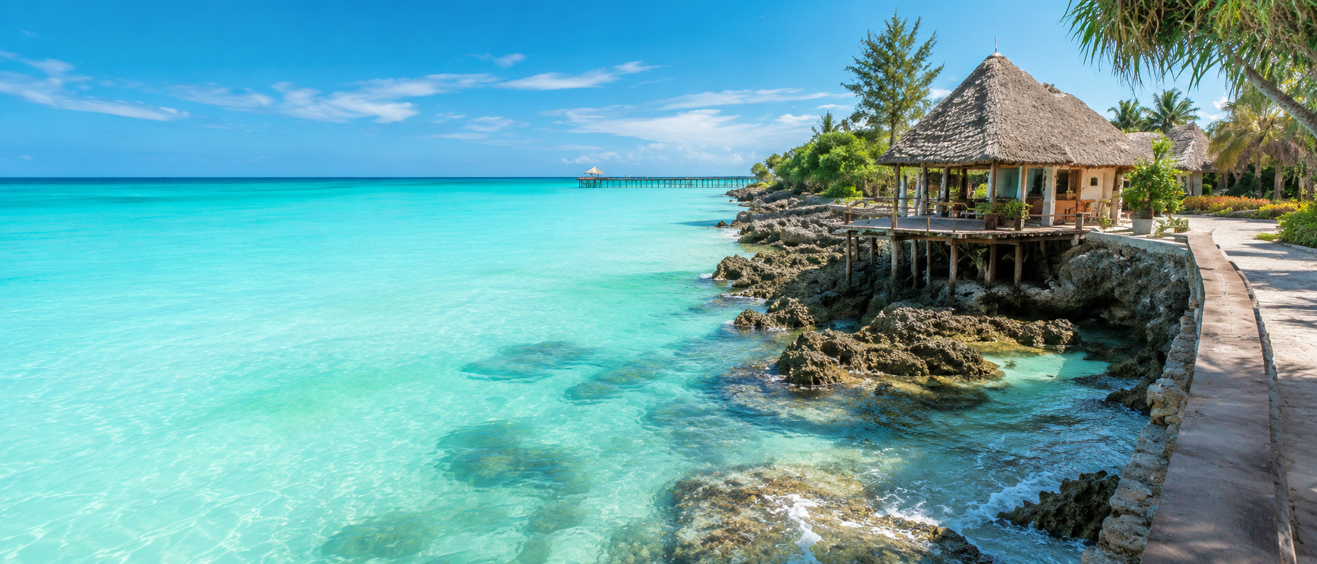 Zanzibar resort over clear turquoise water
